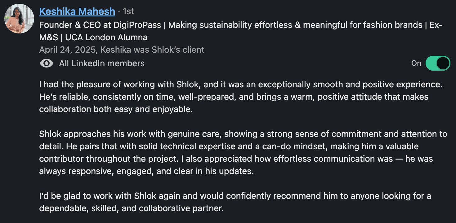 Testimonial from client 1