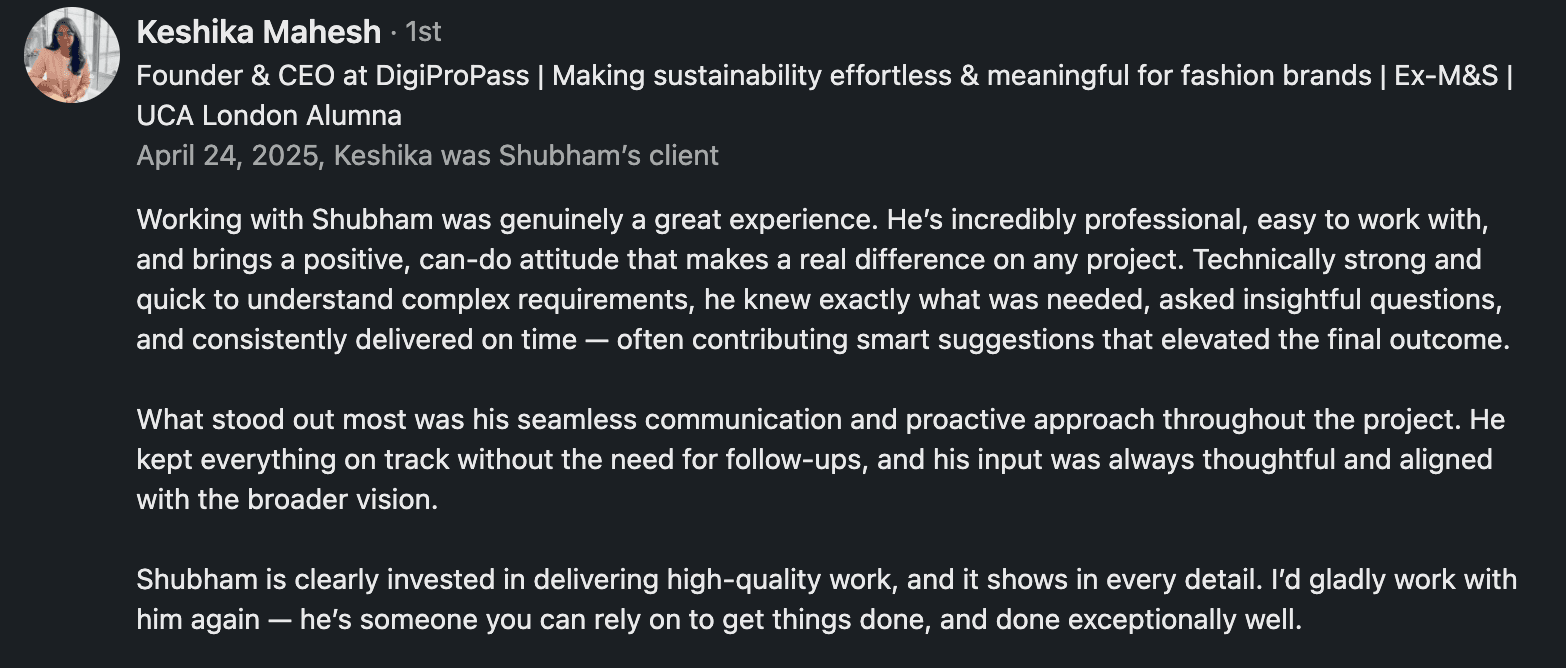 Testimonial from client 2