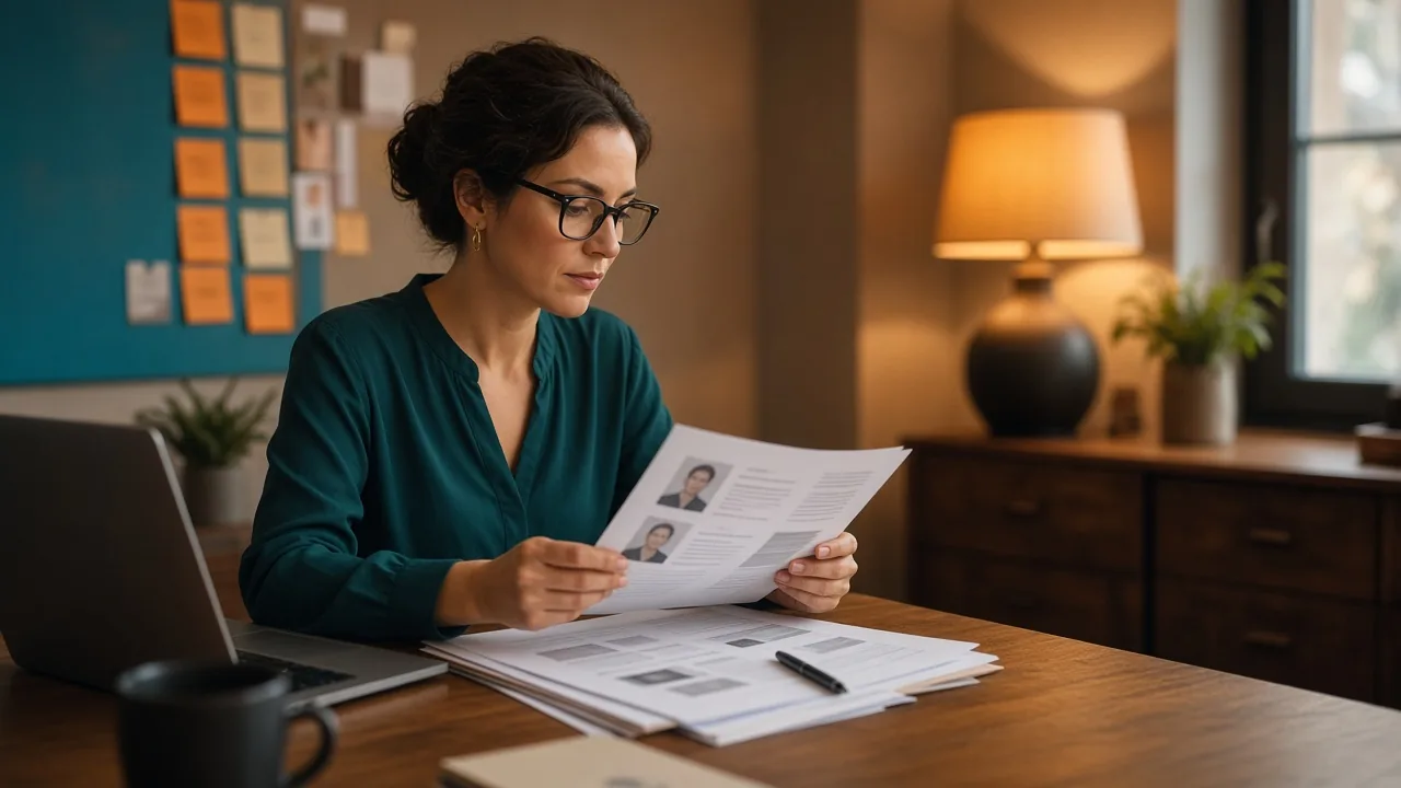 Recruiter reviewing candidate paperwork